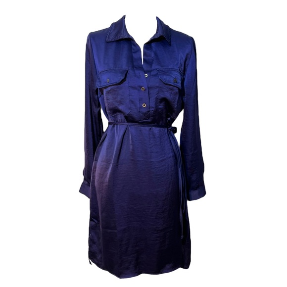 Lucky Brand Royal Blue Long Sleeve Button Belted Midi Dress NEW tags Medium - Picture 1 of 5